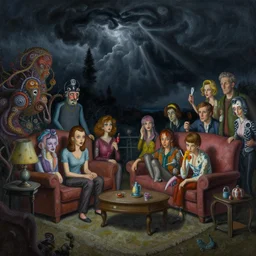 a intricate detailed painting of a dark stormy night while home alone, lowbrow pop surrealism, james gurney, lisa frank, dan luvisi, petros afshar, tim hildebrandt, liam wong, mark riddick, thomas kinkade, ernst haeckel, dan mumford, josephine wall, wlop, cgsociety by gediminas pranckevicius, trending on
