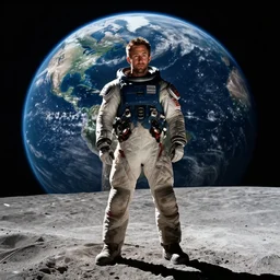 ryan reynolds standing on the moon, earth in background