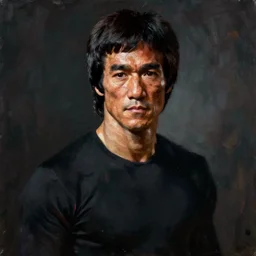 portrait of Bruce Lee painted in the style of Andrew Wyeth moody dark