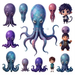 CGI lisa frank gothic punk vampiric underwater vampiric squid character designs of various shapes and sizes by genndy tartakovsky and ruby gloom by martin hsu and the creators of fret nice being overseen by Jamie Hewlett from gorillaz and tim shafer from doublefine for a splatoon game by nintendo