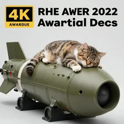 cat sat on nuclear missile warhead, sleeping, award-winning photography 4k