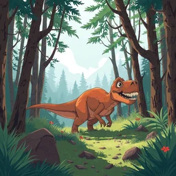 an illustration of a post - dinosaur in the woods, trending on artstation, central composition, very cartoon, shape focus, high detailed, by anton fadeev