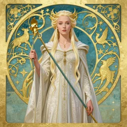 cate blanchett as galadriel, mucha style, art nouveau,