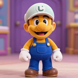 A still of Waluigi as a Muppet, photorealistic
