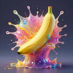 jelly rococo gel banana bursting plasma and colorful auras, liquid, drippy, splashing, scifi 3 d paint spray by beeple, rob gonsalves, jeff koons, jacek yerka, m. c. escher