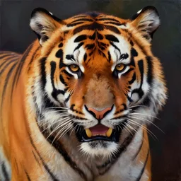 an oil painting of gloppa with the pattern of tigers fur, tiger stripes, domestic caracal, cat, strong, dramatic impactful colors, by artgerm, hd, hdr, ue 5, ue 6, unreal engine 5, cinematic 4 k wallpaper, 8 k, ultra detailed, gta 5 cover art, high resolution, artstation, award winning