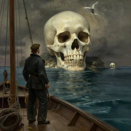 incredibly detailed, cinematic, boatsman approaching isle of the dead, 8 k, octane render, by arnold bocklin