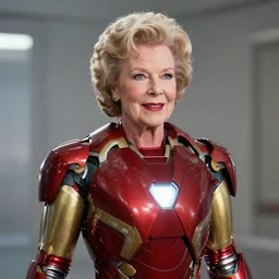 film still of Betty White as Iron Man in the new Avengers film