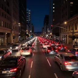 traffic jam in san francisco at night, cars in foreground, traffic lights, high buildings, architecture, cars, reflections, cars, cinematic, vray render, unreal engine, raytraced