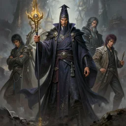 concept art of stunning male master wizard, highly detailed painting by dustin nguyen, akihiko yoshida, greg tocchini, greg rutkowski, cliff chiang, 4 k resolution, trending on artstation, 8 k