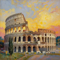 trending on artstation, the Colosseum during sunset, oil on canvas, in the style of Vincent van Gogh