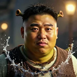 portrait of kim - jong un in shrek, splash art, movie still, detailed face, cinematic lighting, dramatic, octane render, long lens, shallow depth of field, bokeh, anamorphic lens flare, 8 k, hyper detailed, 3 5 mm film grain