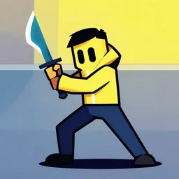 dead cells main character holding a kopesh, ready to strike, corporate art style, three color palette