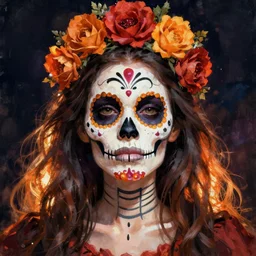 Illustration of a sugar skull day of the dead girl, art by bernie wrightson