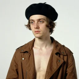 portrait of a mermaid, wearing a black beret and an open brown jacket, by vladimir makovsky, and donato giancola.