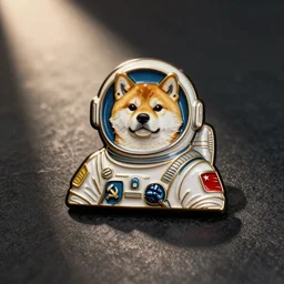 soviet enamel pin of a shibu inu cosmonaut