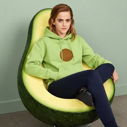 emma watson as an avocado chair in avocado hoodie