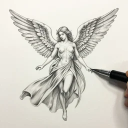 a micron pen drawing of a seraphim, intricate