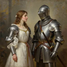 a nice painting of medieval knight and beautiful lady by Vladislav Erko
