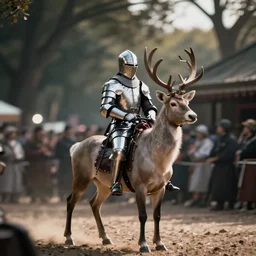 lomo photo of a knight riding a stag, cinestill, bokeh, out of focus, day, dramatic lighting