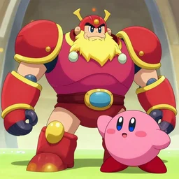 giant boss robot resembling king dedede, kirby : right back at ya, 2 d animation