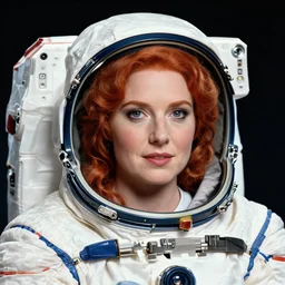 epic professional digital corporate headshot art of attractive redhead astronaut, 4 5 mm lens, facing front, by neal adams and joelle jones artstation, cgsociety, wlop, epic, much wow, much detail, gorgeous, detailed, cinematic, masterpiece