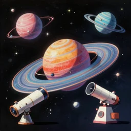 retro futurist poster - three star system in empty space, colorfull, habl telescope, detail render, realistic maya, octane render, rtx, nasa, photo
