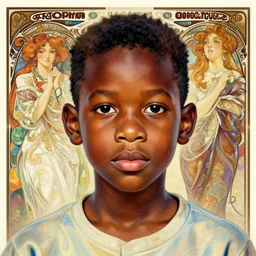 colourful upper half portrait of an african boy with proportions in the style of jack davis - presented in magazine collage style, art by hsiao - ron cheng & alphonse mucha, magazine collage, highly detailed, caricature, caricature, digital painting, concept art, ray tracing, illustration, illustration, smooth, sharp focus, intricate, symmetry, pinterest, behance, artstation