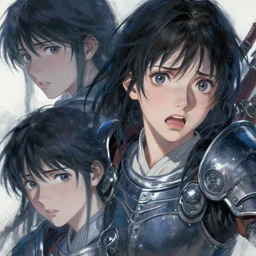 female warrior, lovely delicate face, panic expression, armed, close - up shots of faces, oil painting, passion, bravery, intricate armour costumes, light and shadow effects, intricate, digital painting, art station, concept art, cold tones, sharp focus, morandi color scheme, sharply shaped, illustration, art by makoto shinkai and lois van baarle