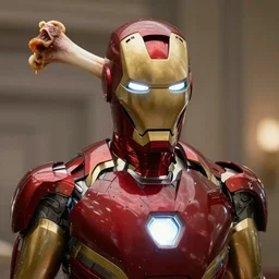 ironman with a cooked bone - in ham as his head, movie still, 8 k