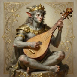 painting of a young man satyr bard with lute character design from baldur's gate 3, decorated, intricate, elegant, highly detailed, digital painting, artstation, concept art, smooth, sharp focus, illustration, art by artgerm and greg rutkowski and alphonse mucha, 8 k