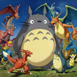 a highly detailed painting of an epic battle between totoro and rayquaza the pokemon, studio ghibli, rayquaza pokemon, concept art, 8 k, 4 k, oil on canvas, sharp