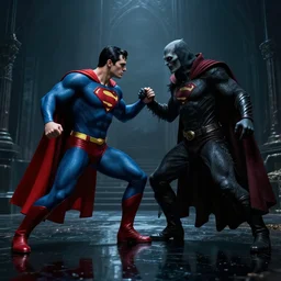superman fighting grim reaper, an eerie sense, cinematic, full - hd, ray tracing reflections