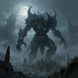cthulhu attacking the city of stormwind, misty weather, foggy, twilight, moon shine, creepy, otherworldly, honor, world of warcraft, 8 k, fantasy, smooth, subtle shadows, fine details, octane render, stunning, intricate, elegant, highly detailed, digital painting, artstation, smooth, sharp focus, raw, art by jakub rozalski