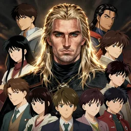 portrait of geralt of rivia, looks like henry cavill, by atay ghailan & akira toriyama & ken sugimori & takeshi obata & hiromu arakawa & masashi kishimoto & yusuke murata & hayao miyazaki & masashi ando,