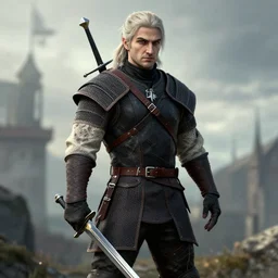 a witcher with cloth armor and sword