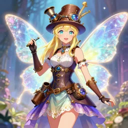 Steam punk fairy, bright, sparkling, colourful, Anime Art Style