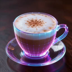 the perfect cappucinno, highly detailed generative art, neon, wireframe model, jeffrey Smith, 8k HDR