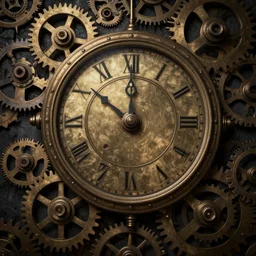 steampunk gears, and eternal clock without numbers, dark and gothic, full frame, art by kay nielsen and walter crane, black and white illustration style, watercolor