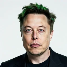 Elon musk with green hair and makeup