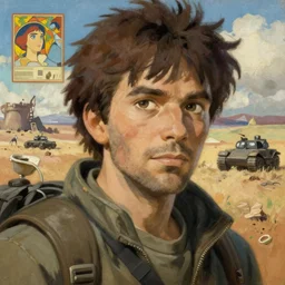 post - apocalyptic scavenger wandering through the wasteland, finely illustrated face, highly detailed, oil painting, studio ghibli, tankobon, in the style of ilya kuvshinov and krenz cushart and william - adolphe bouguereau and alphonse mucha