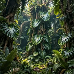 Fantasy World full of plants, monstera, like made in abyss