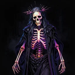 cyberpunk neon skeleton jesus, noir, sharp focus, intricate, illustration, cell shaded, digital painting, highly detailed, matte, art by ilya kuvshinov, wlop, greg rutkowski, reflections, studio quality, james jean, artem demura