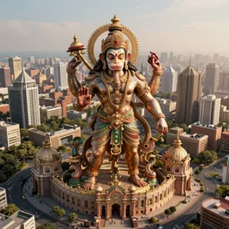 high quality 3 d baroque biomorphic hanuman! buildings in mumbai!! centre, highly detailed, cinematic smooth, berenice abbott & john j. park, dramatic morning light, wide shot, high angle, uhd 8 k, sharp focus
