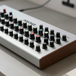 dezeen showroom, dezeen , minimalissimo, archdaily, ignant, trending on behance, product design concept , product shot of moog synthesizer knobs, 8k, high detailed photo