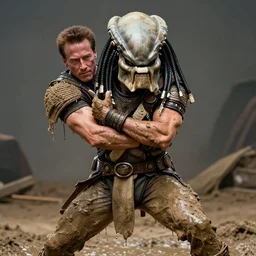 photo of schwarzenegger mudbending at predator. highly detailed 8 k. intricate. lifelike. soft light. sony a 7 r iv 5 5 mm. cinematic post - processing