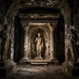 A photo inside of an ancient crypt, moody cinematic lighting, abandoned, 4k
