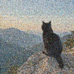 a black cat sitting on top of a mountain enjoying the view, stunning digital art