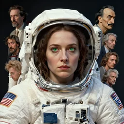 green eyed woman astronaut by beeple, artgerm, dali, pennington, makoto shinkai, stella, mckie, alex grey, bluth, pranckevicius, graaf, chris moore, foglio, masson, aivazosky, despain, bonestell. symbolism surrealism, spiritual, philosophical, artstation, 8 k, rendered,