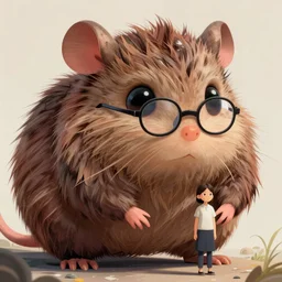 chloe bennet transforming into a giant rat, animorphs cover illustration, large hairy rat, half korean actress wearing glasses, short hair, round face, hybrid, by david mattingly, highly detailed, hd